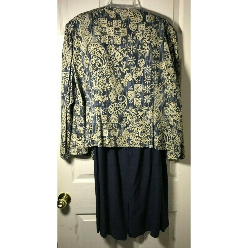 Leslie Fay Women's Petite Navy and Beige 2 Piece Dress and Jacket Set - Picture 3 of 4